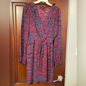 Elegant Long Sleeve Dress in Red and Blue